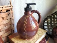 Redware Soap/Lotion Dispenser Jug with Squiggles and Dots
