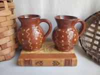 Redware Mugs (2) with Squiggles and Dots