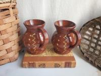 Redware Mugs (2) with Squiggles and Dots