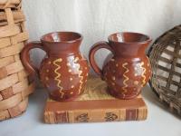 Redware Mugs (2) with Squiggles and Dots