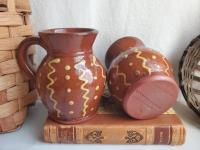 Redware Mugs (2) with Squiggles and Dots