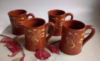 Custom Order Pied Potter Hamelin Redware 16 oz. Mug, Feather Motif