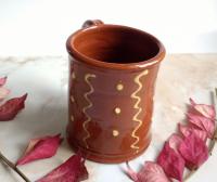 Custom Order Hamelin Redware 12 oz. mug, Squiggles and Dots Pattern