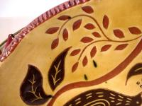 Custom Order Kulina Folk Art Redware Oval Platter, Bird Eating Berries Motif