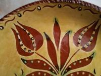 Custom Order Redware 11 in Plate with Heart and Tulips Sgraffito Motif