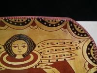Custom Order Kulina Folk Art Redware Rectangular Platter, Angel with Wings Sgraffito Motif