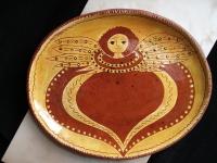 Custom Order Kulina Folk Art Redware Oval Platter with Angel with Wings Motif