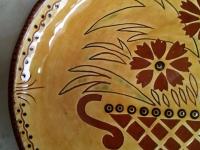 Custom Order Kulina Folk Art Redware Oval Platter with Flower Basket Sgraffito Decoration