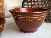 Redware Nesting Bowls (2), Unique Patterns, Antique Finish