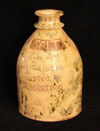 Redware Salt Cellar Sgraffio Decorated with Salt Saying