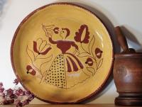 Custom Order Redware Large Platter, Lady with Tulip Motif