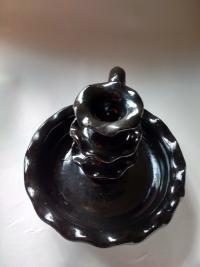 Elegant Short Black Glazed Redware Candlestick Handcrafted by Potter Rick