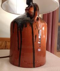 Redware Lamp with Black Overglaze and Lead-Free Glaze