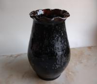 Unique Handcrafted Redware Vase with Gray Drips: Wheel-thrown by Rick of Pied Potter Hamelin