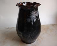 Redware Vase with Lead Free Black Glaze and Gray Drips, Pied Potter Hamelin