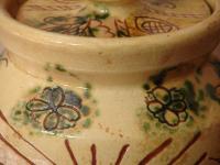 Redware 9.50 in Sgraffito Jar with Owl, Sun and Tulip Decoration