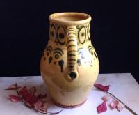 Redware Vase Decorated with a Green Stamped Pattern
