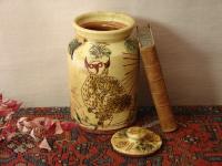 Hamelin Redware Sgraffito Jar with Owl, Sun and Tulip Decoration