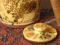 Redware 9.50 in Sgraffito Jar with Owl, Sun and Tulip Decoration