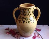 Redware Vase Decorated with a Green Stamped Pattern