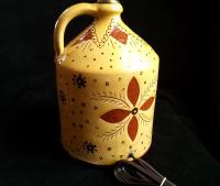 Redware Table Lamp with Sgraffito Angel with Wings Motif