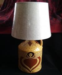 Redware Table Lamp with Sgraffito Angel with Wings Motif