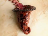 Redware Wall Pocket Sprigged with Roses and Leaves