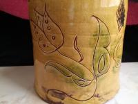 Redware Lamp with Tulip Decorations detail