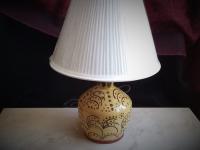 Redware Table Lamp with Slip Stamped Motif