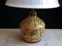 Redware Table Lamp with Slip Stamped Motif