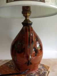 Redware Table Lamp with Black Drip Accents
