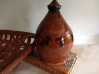 Redware Table Lamp with Black Drip Accents