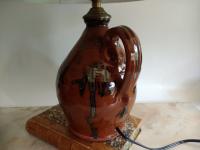 Redware Table Lamp with Black Drip Accents