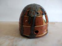 Redware Mini Bee Skep with Gray Accents (a)