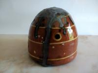Redware Mini Bee Skep with Gray Accents (a)
