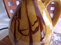 Redware Table Lamp with Marbled Decoration, No Shade