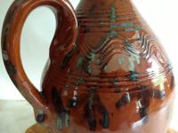 Redware Table Lamp with Black Drip Accents