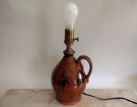 Redware Table Lamp with Black Drip Accents