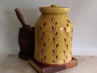 Redware 10.25 in Jar with Sgraffito Leaf Pattern and Lead Free Glaze