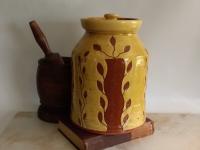 Redware 10.25 in Jar with Sgraffito Leaf Pattern and Lead Free Glaze