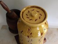 Redware 10.25 in Jar with Sgraffito Leaf Pattern and Lead Free Glaze