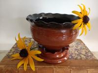 Redware Salt Cellar or Spice Bowl with Fluted Rim