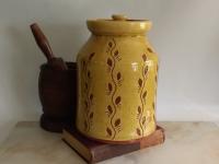 Redware Jar with Sgraffito Leaf Pattern and Lead Free Glaze Kulina Folk Art