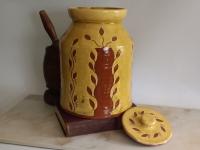 Redware 10.25 in Jar with Sgraffito Leaf Pattern and Lead Free Glaze