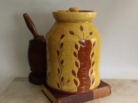Redware Jar with Sgraffito Leaf Pattern and Lead Free Glaze