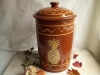 Redware Paper Towel Holder with Sgraffito Pineapple Motif