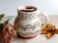 Redware Mug for Ice or Tea Stamped with a Black Slip Pattern