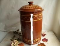 Redware Paper Towel Holder with Sgraffito Pineapple Motif
