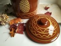 Redware Paper Towel Holder with Sgraffito Pineapple Motif