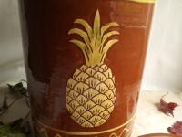 Redware Paper Towel Holder with Sgraffito Pineapple Motif